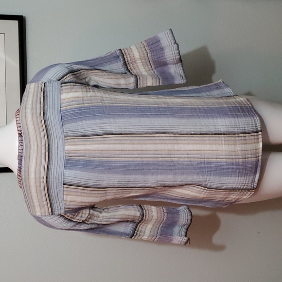 New Directions Womens Blue Striped Boho 3/4 Sleeve Embroidered Blouse-EUC-Sz S - Picture 6 of 15